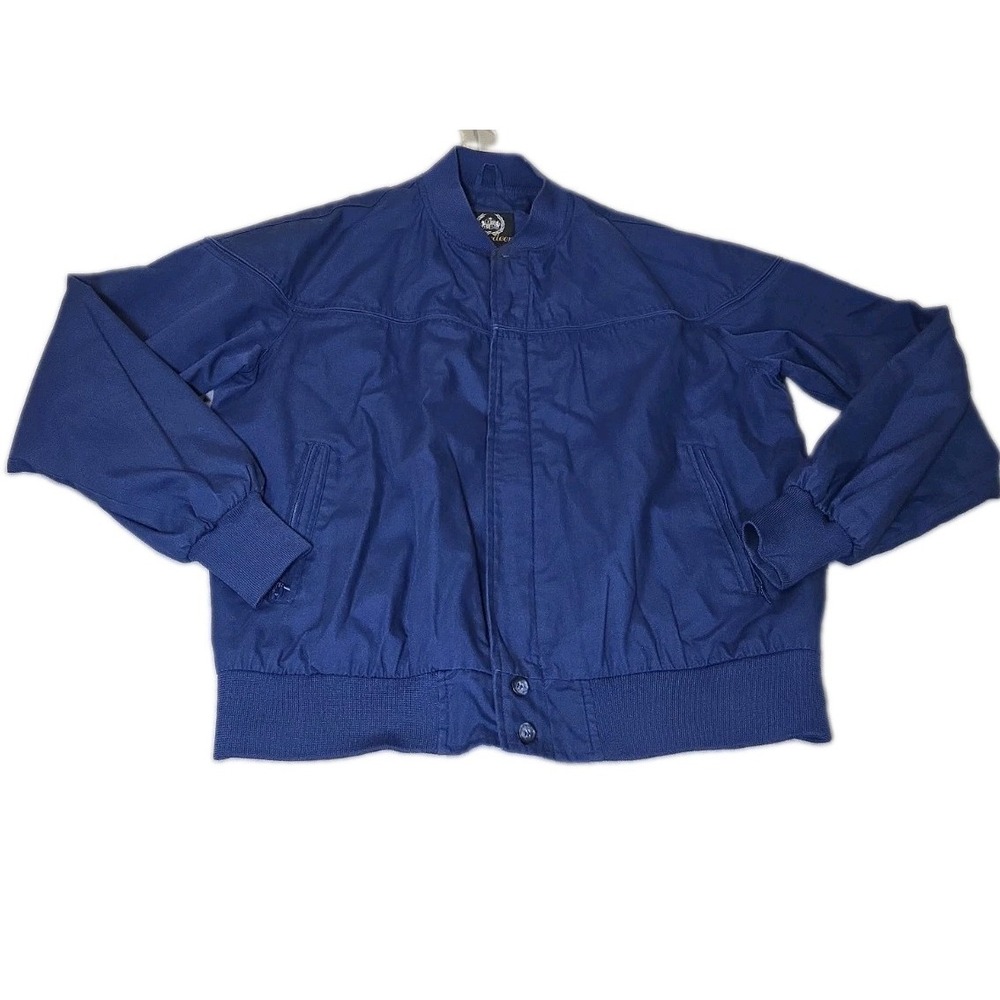 Vtg Aberdeen Bomber Jacket Mens XL Navy Blue Canvas Full Zip Ribbed Trim 90s